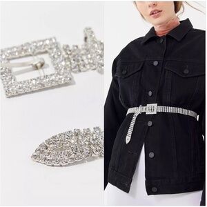 NEW Urban Outfitters Rhinestone Buckle Belt in Silver Size Small